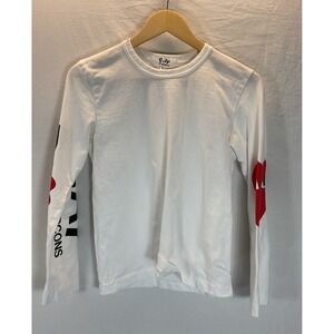 Comme Des Garcons Play‎ White Big Heart & Logo Print L Sleeve Youth T-Shirt sz L